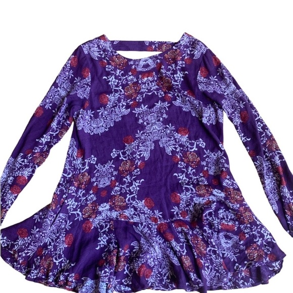Free People Boho Open Back Floral Mini Tunic Dress with pockets size M - Picture 2 of 6